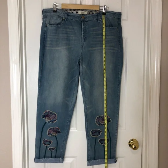 Vintage America Blues Cotton Blend Flowers Patchwork Bestie Blue Jeans 16R/33 - Picture 15 of 16